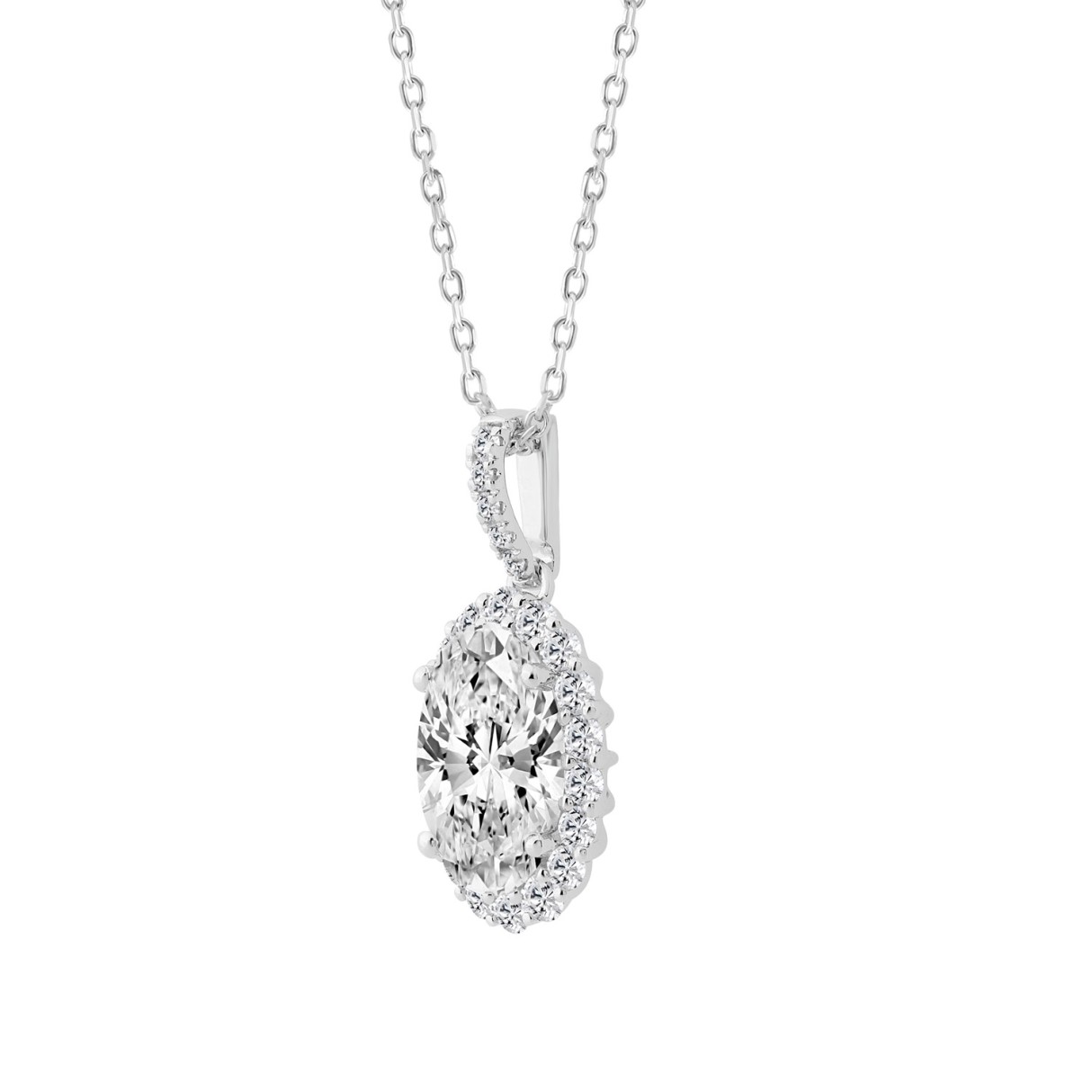 14K WHITE GOLD 3 1/2CT OVAL/ROUND DIAMOND LADIES PENDANT (CENTER STONE OVAL DIAMOND 3CT)
