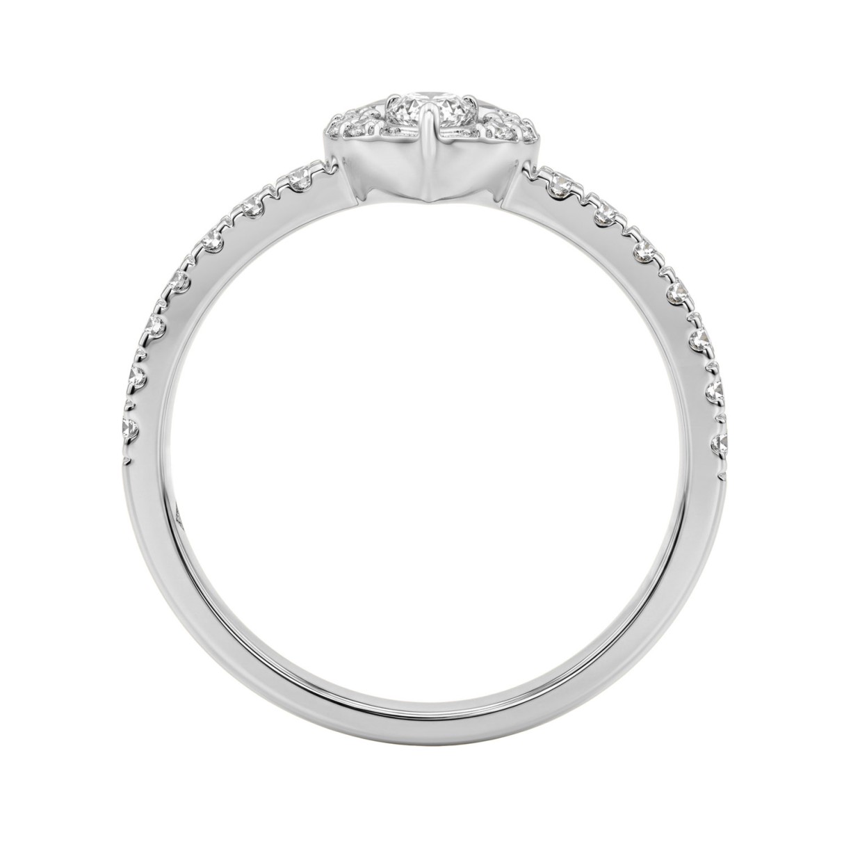 10K White Gold Heart Engagement Ring Featuring 1/2Ct Lab Grown Round And Pear-Shaped Diamonds In A Timeless, Elegant Design.