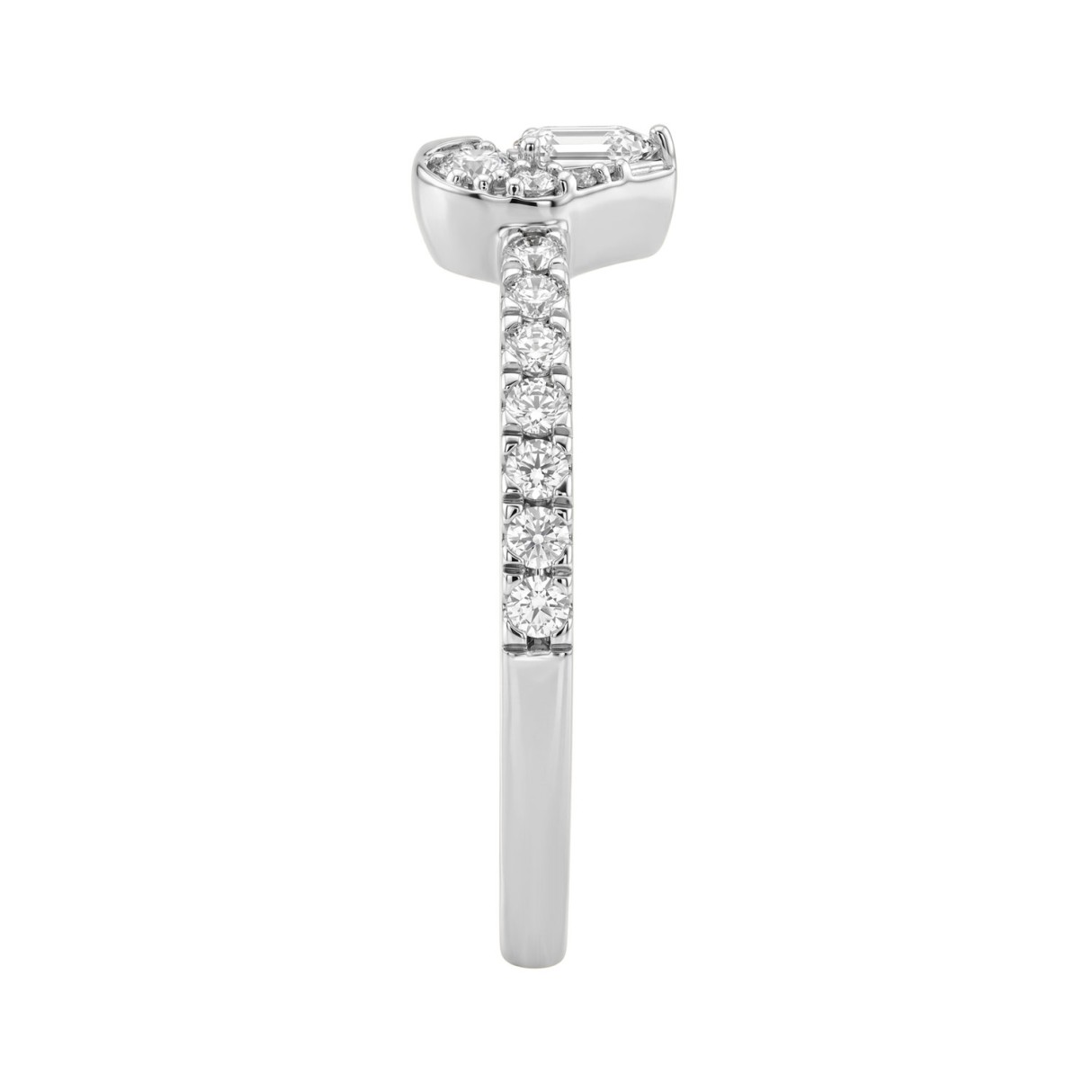 10K White Gold Heart Engagement Ring Featuring 1/2Ct Lab Grown Round And Pear-Shaped Diamonds In A Timeless, Elegant Design.