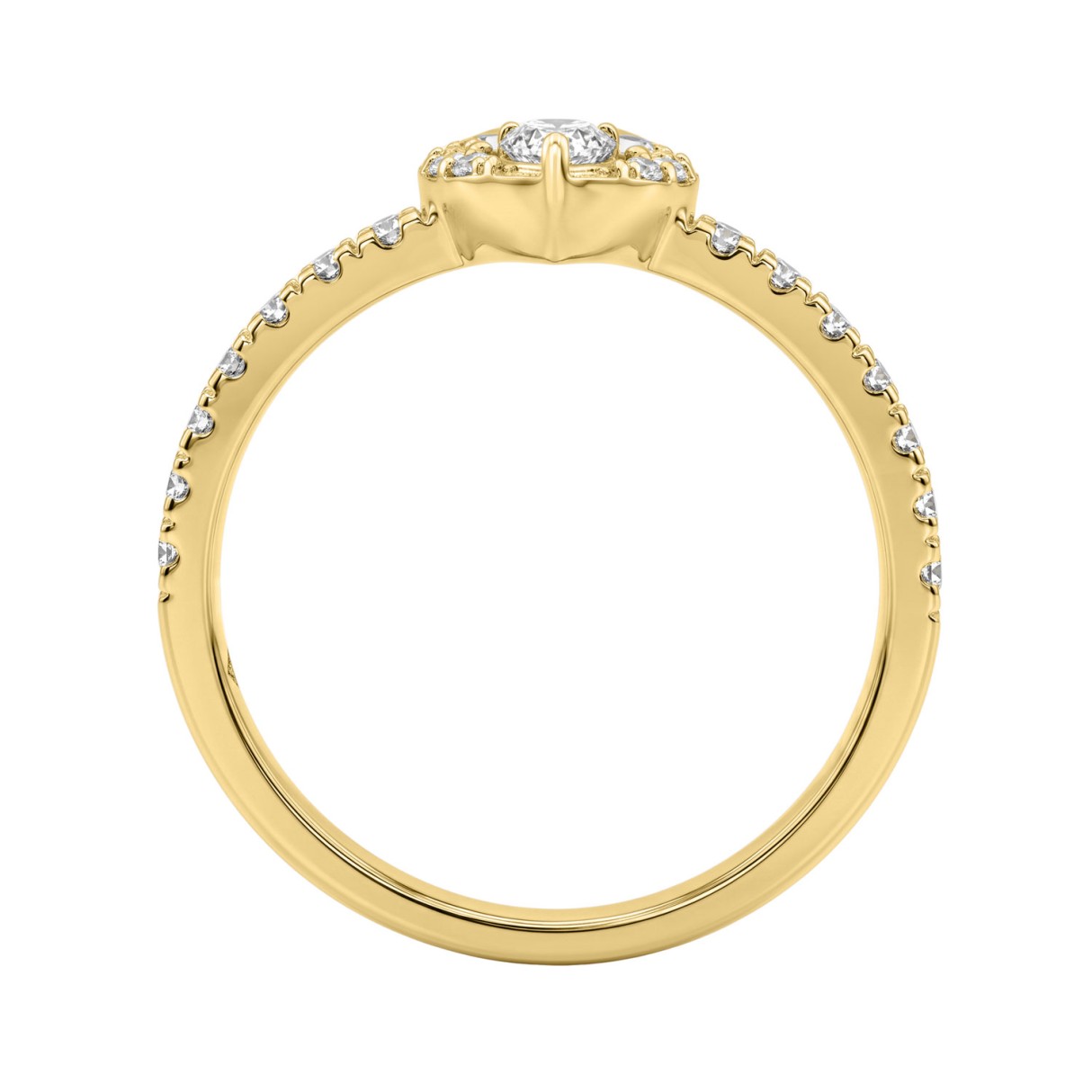 10K Yellow Gold Heart Engagement Ring Featuring 1/2Ct Lab Grown Round And Pear-Shaped Diamonds In A Timeless, Elegant Design.