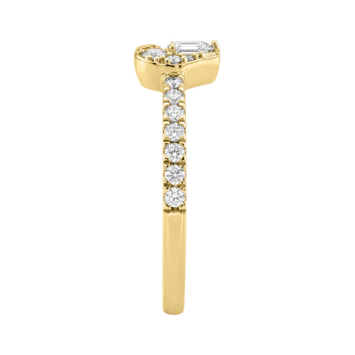 10K Yellow Gold Heart Engagement Ring Featuring 1/2Ct Lab Grown Round And Pear-Shaped Diamonds In A Timeless, Elegant Design.