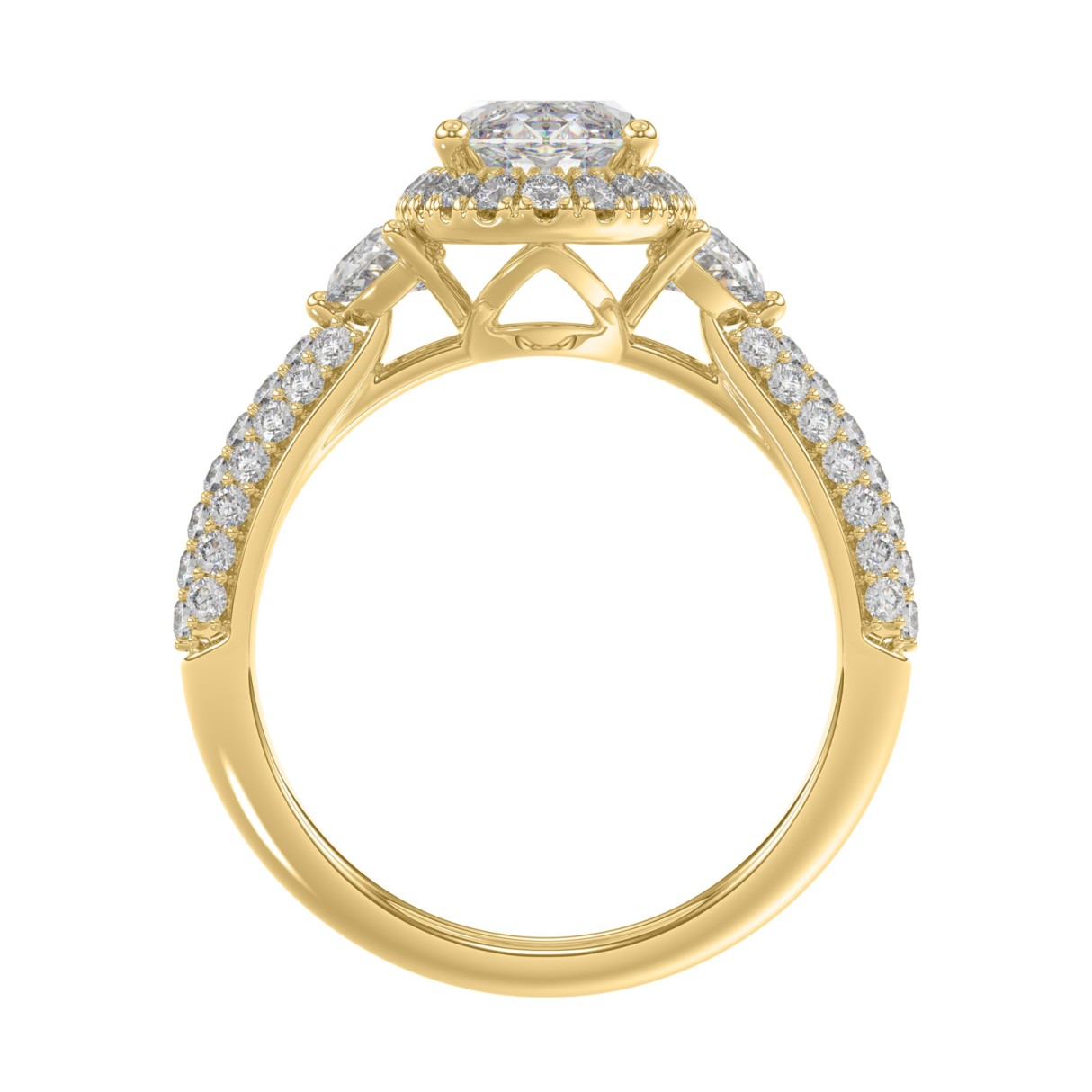 14K Yellow Gold 3 1/4Ct Oval Diamond Bridal Halo Ring  Oval, Half Moon & Round Cut Engagement Ring For Women 2.00Ct Oval Center Stone (Color F-G -Clarity Vs1/Vs2)