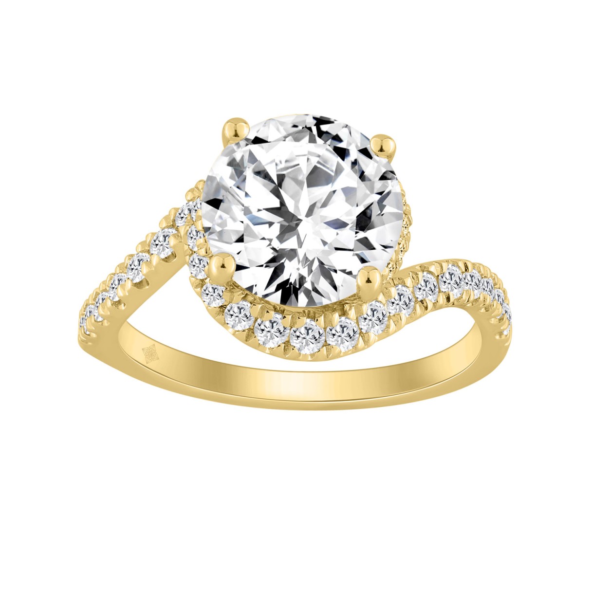 14K Yellow Gold Round Cut Diamond Bridal Ring 3 1/...