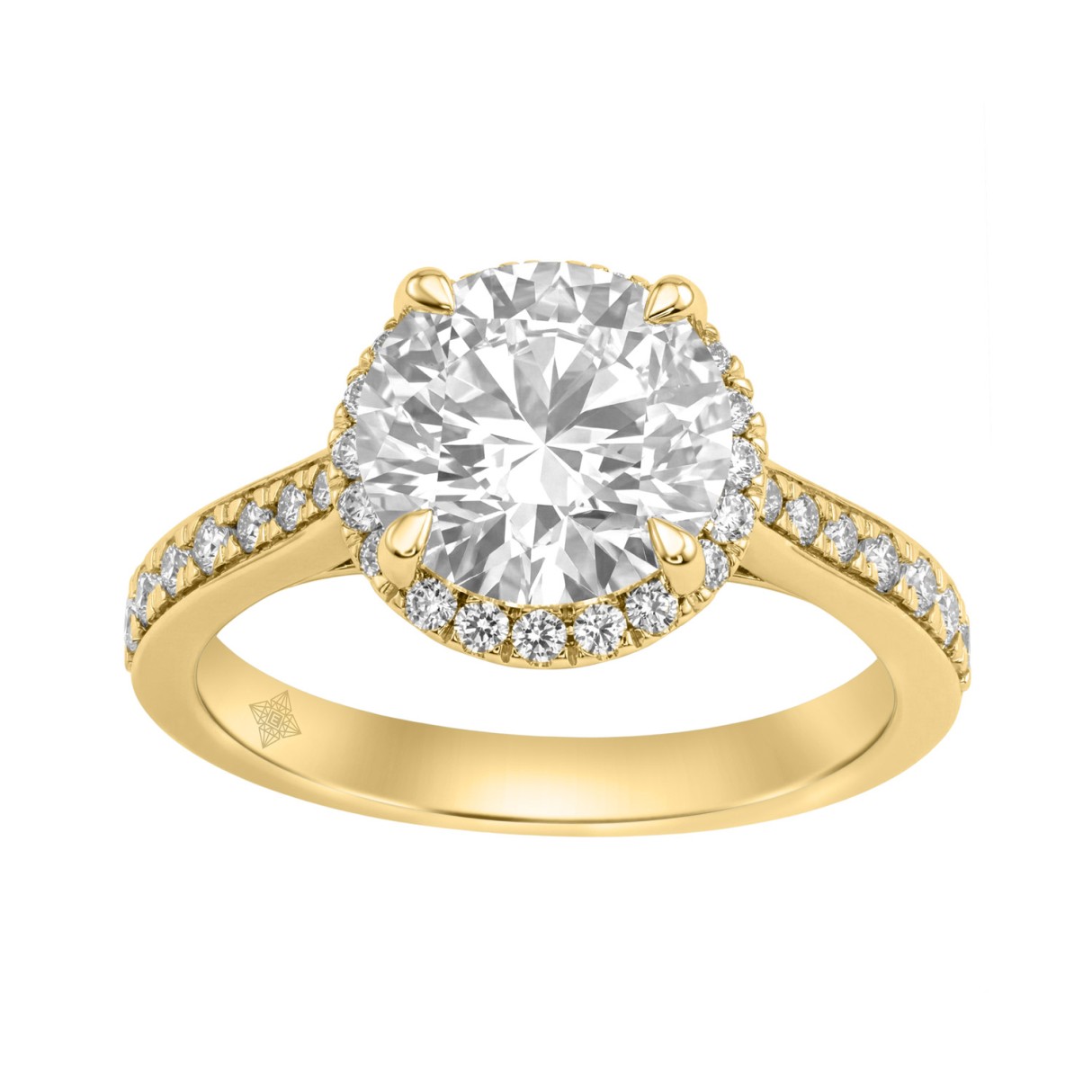 14K Yellow Gold 3 1/2Ct Round Brilliant Diamond Hidden Halo Engagement Ring Fashion Bridal Ring For Women 3Ct Round Center Stone (Color F-G -Clarity Vs1/Vs2)