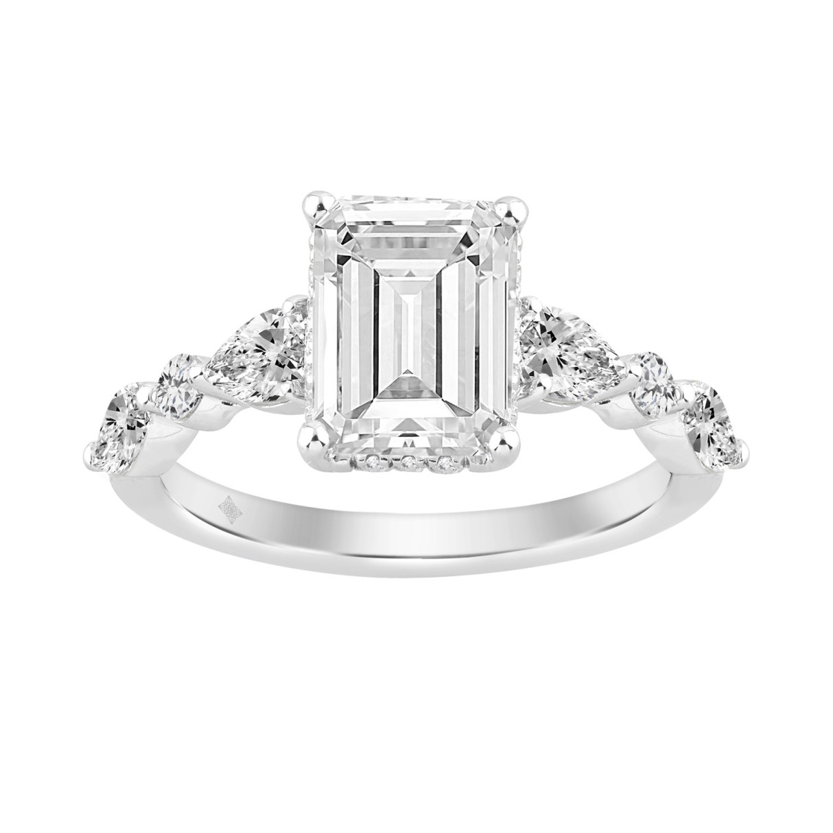 14K White Gold Emerald Cut Diamond Classic Bridal Ring for Ladies 4.00CT with Pear Round & Marquise Diamond 3.00CT Emerald Center stone (Color F-G -Clarity VS1/VS2)