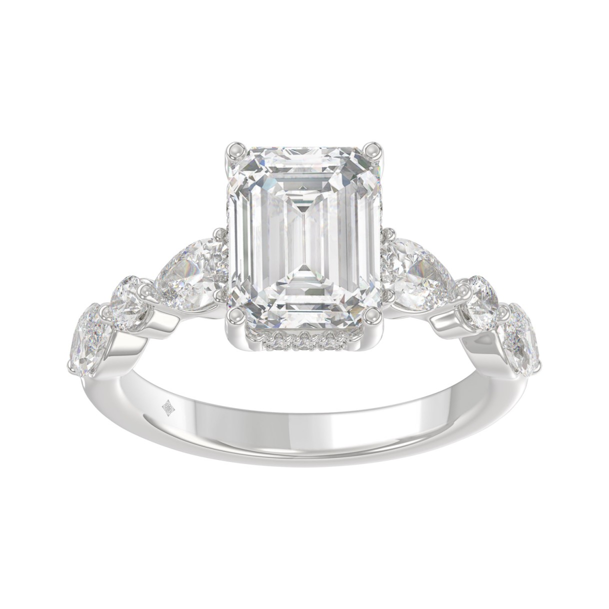 14K White Gold Emerald Cut Diamond Classic Bridal ...