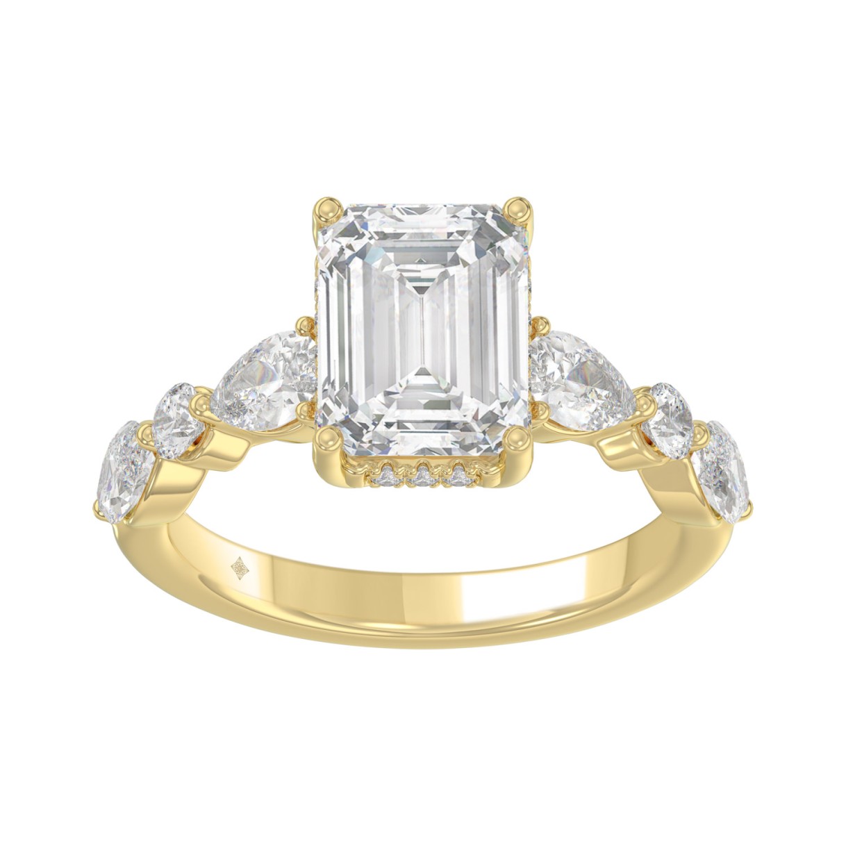 14K Yellow Gold Emerald Cut Diamond Classic Bridal...