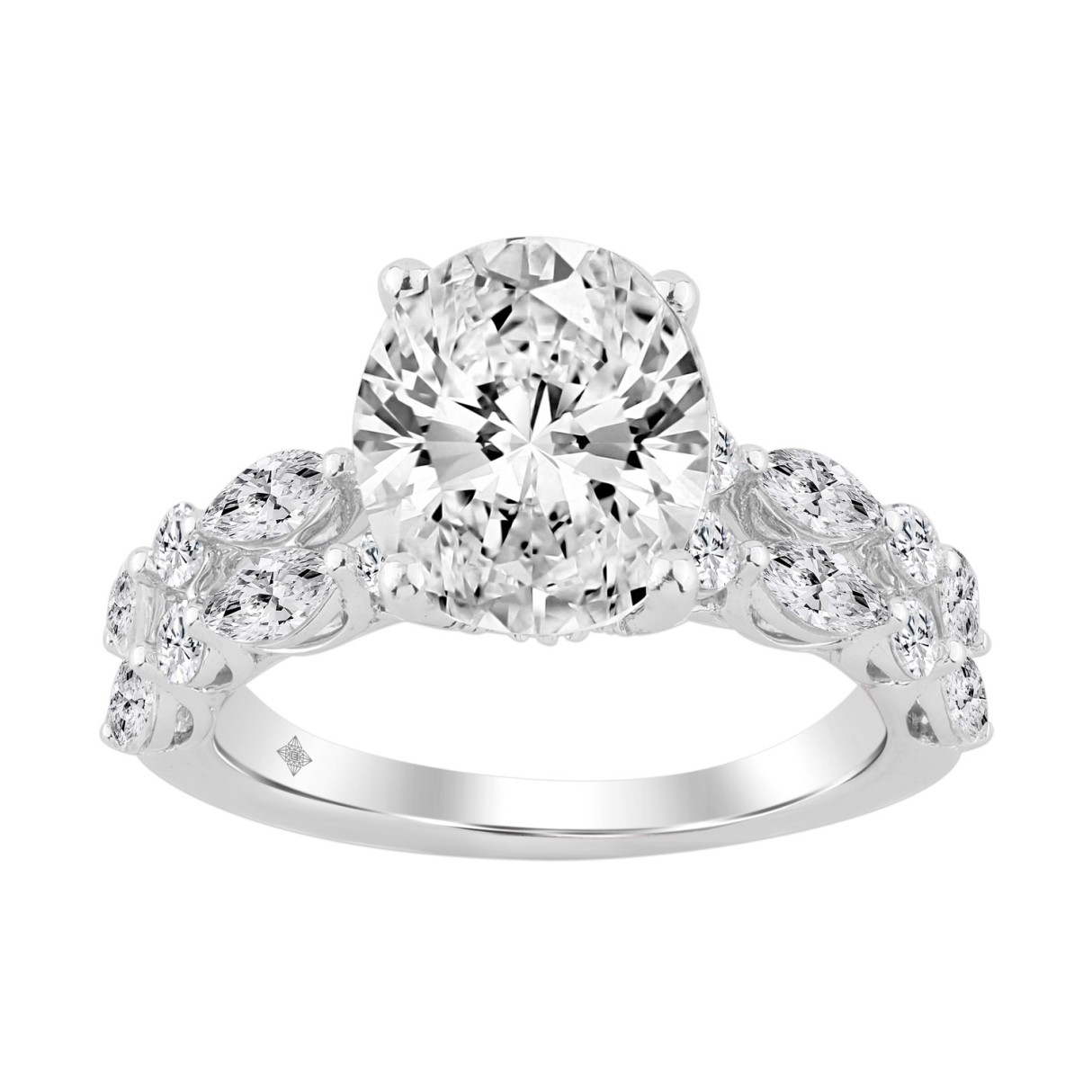 14K White Gold 4 1/4CT Lab-Grown Marquise Diamond Ladies Fashion Bridal Ring with Round & Oval Diamond (3.00CT Oval Center stone (Color F-G -Clarity VS1/VS2)