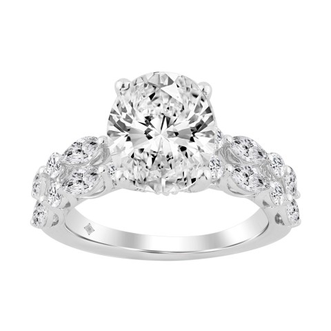14K White Gold 4 1/4CT Lab-Grown Marquise Diamond Ladies Fashion Bridal Ring with Round & Oval Diamond (3.00CT Oval Center stone (Color F-G -Clarity VS1/VS2)
