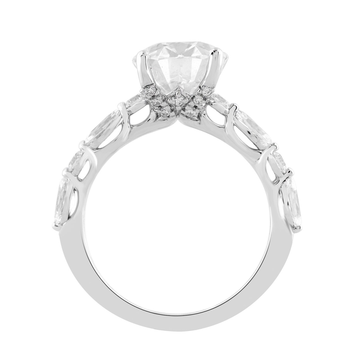 14K White Gold 4 1/4CT Lab-Grown Marquise Diamond Ladies Fashion Bridal Ring with Round & Oval Diamond (3.00CT Oval Center stone (Color F-G -Clarity VS1/VS2)