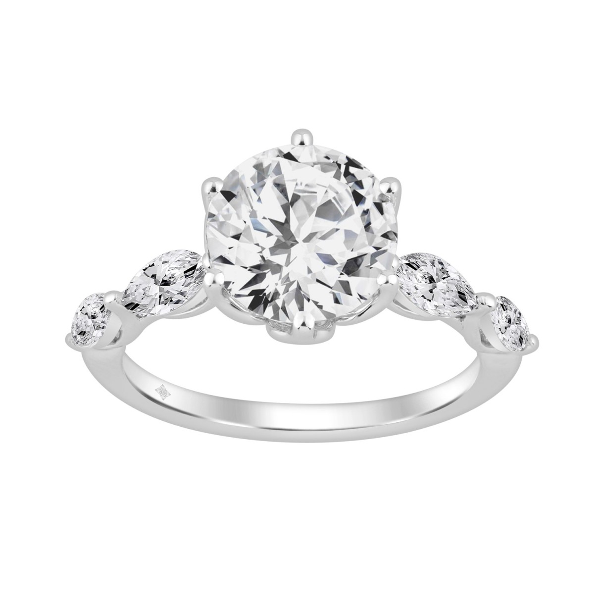 Luxury 14K White Gold  Bridal Ring for Ladies 3 3/4CT Round & Marquise Cut Diamonds 3.00CT Round Center stone (Color F-G -Clarity VS1/VS2)