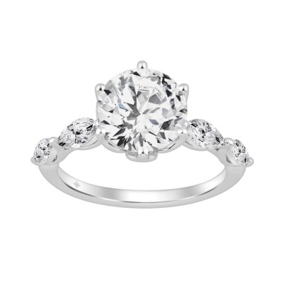 Luxury 14K White Gold  Bridal Ring for Ladies 3 3/4CT Round & Marquise Cut Diamonds 3.00CT Round Center stone (Color F-G -Clarity VS1/VS2)