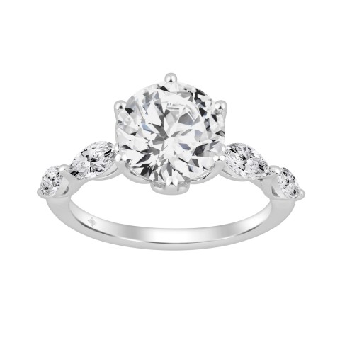 Luxury 14K White Gold  Bridal Ring for Ladies 3 3/4CT Round & Marquise Cut Diamonds 3.00CT Round Center stone (Color F-G -Clarity VS1/VS2)