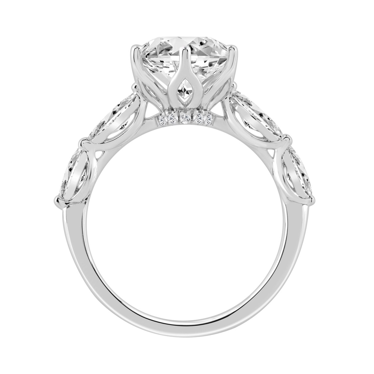 Luxury 14K White Gold  Bridal Ring for Ladies 3 3/4CT Round & Marquise Cut Diamonds 3.00CT Round Center stone (Color F-G -Clarity VS1/VS2)