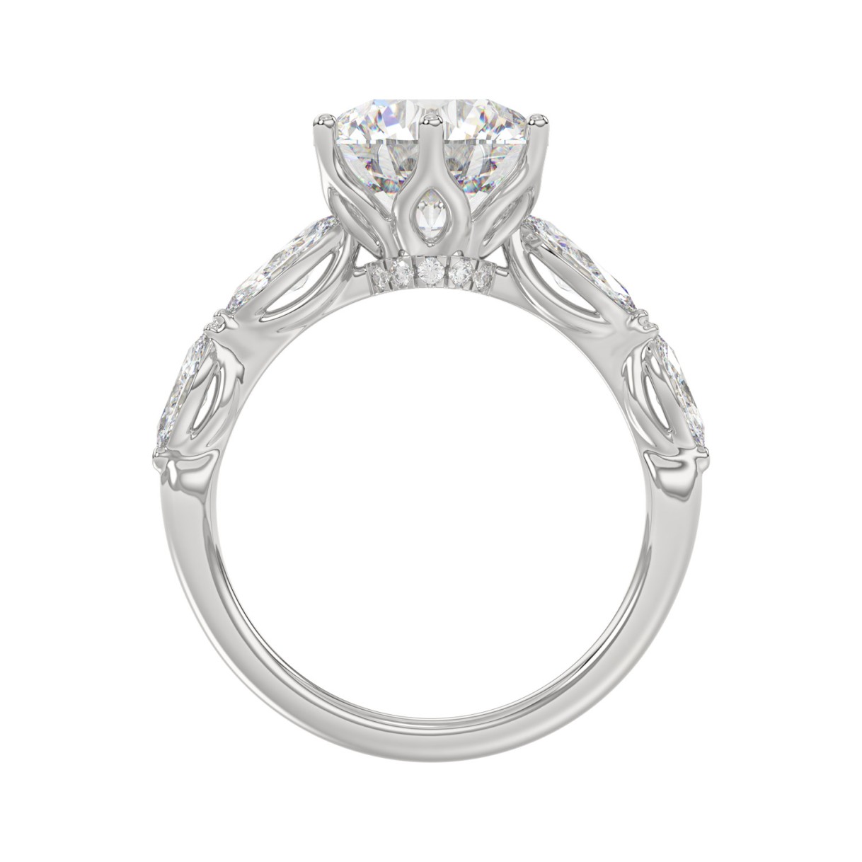 Luxury 14K White Gold  Bridal Ring for Ladies 3 3/4CT Round & Marquise Cut Diamonds 3.00CT Round Center stone (Color F-G -Clarity VS1/VS2)