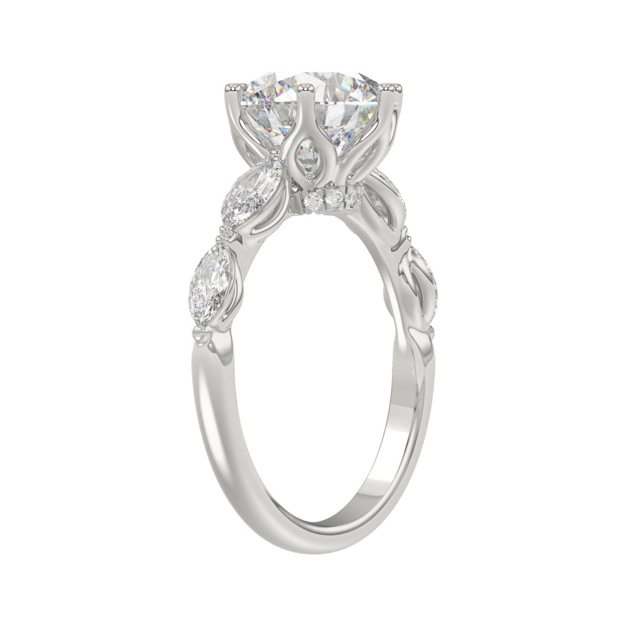 Luxury 14K White Gold  Bridal Ring for Ladies 3 3/4CT Round & Marquise Cut Diamonds 3.00CT Round Center stone (Color F-G -Clarity VS1/VS2)