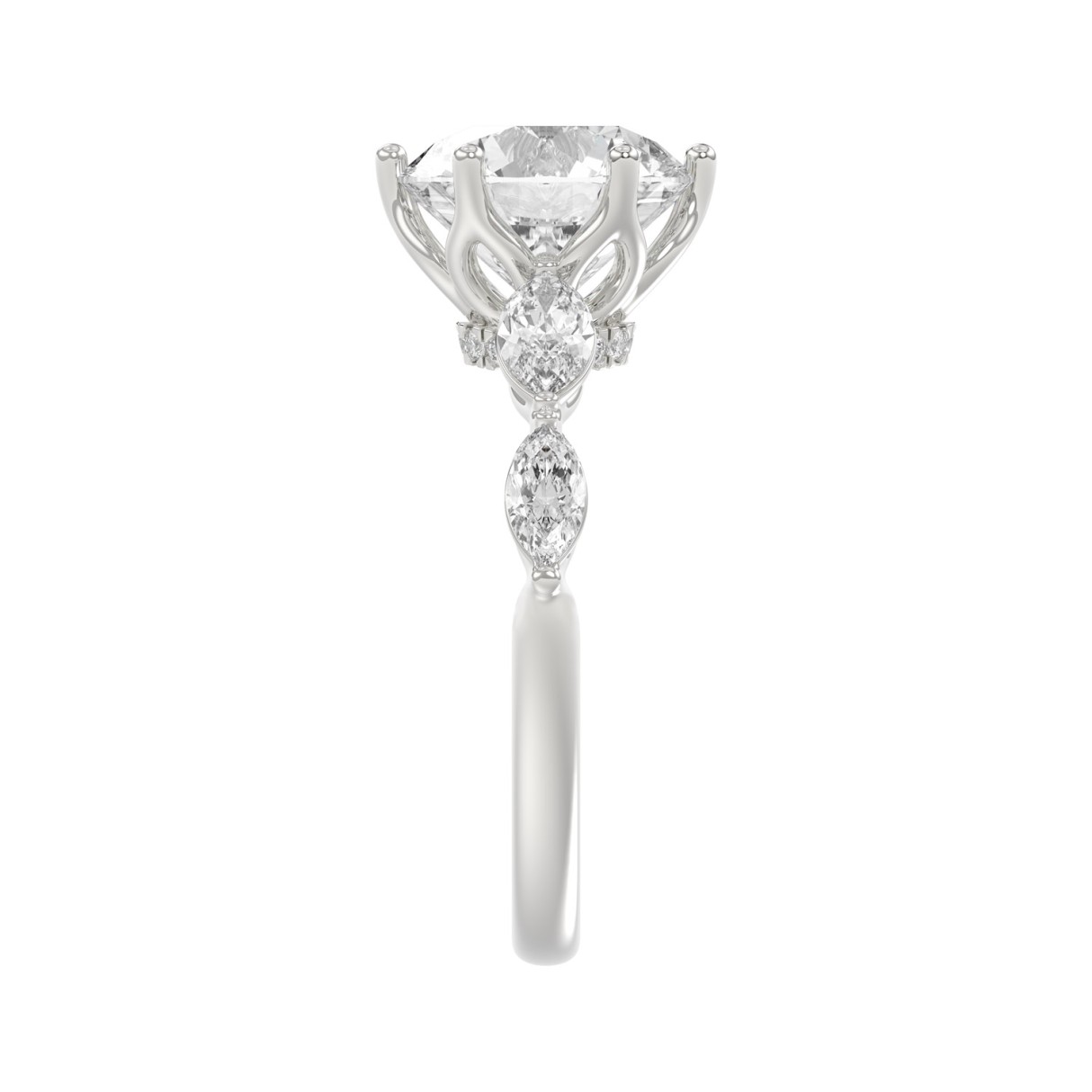 Luxury 14K White Gold  Bridal Ring for Ladies 3 3/4CT Round & Marquise Cut Diamonds 3.00CT Round Center stone (Color F-G -Clarity VS1/VS2)