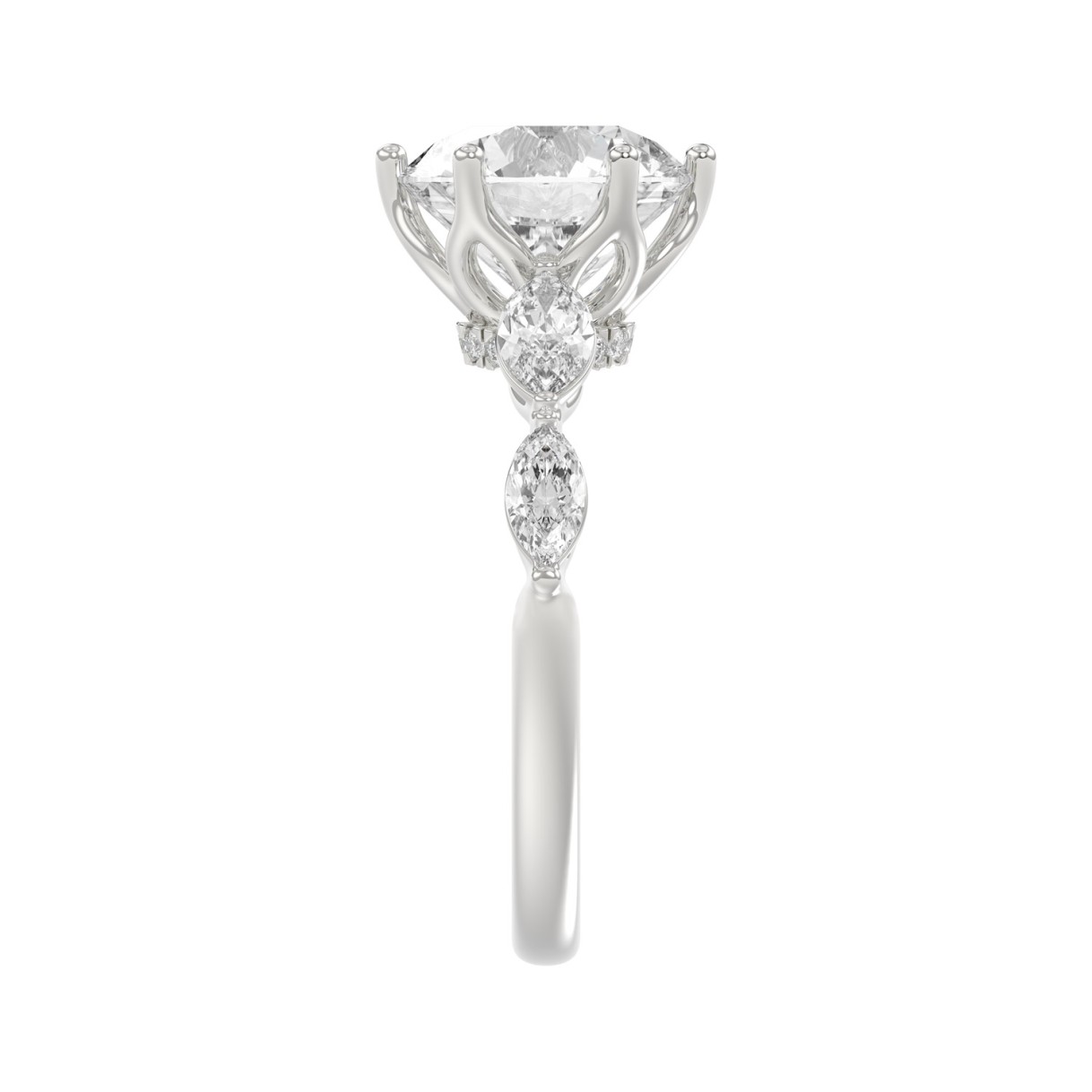 Luxury 14K White Gold  Bridal Ring for Ladies 3 3/4CT Round & Marquise Cut Diamonds 3.00CT Round Center stone (Color F-G -Clarity VS1/VS2)