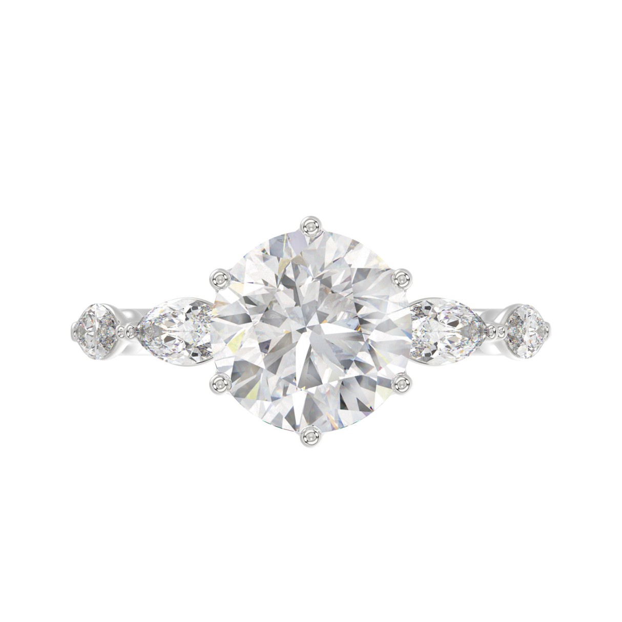 Luxury 14K White Gold  Bridal Ring for Ladies 3 3/4CT Round & Marquise Cut Diamonds 3.00CT Round Center stone (Color F-G -Clarity VS1/VS2)