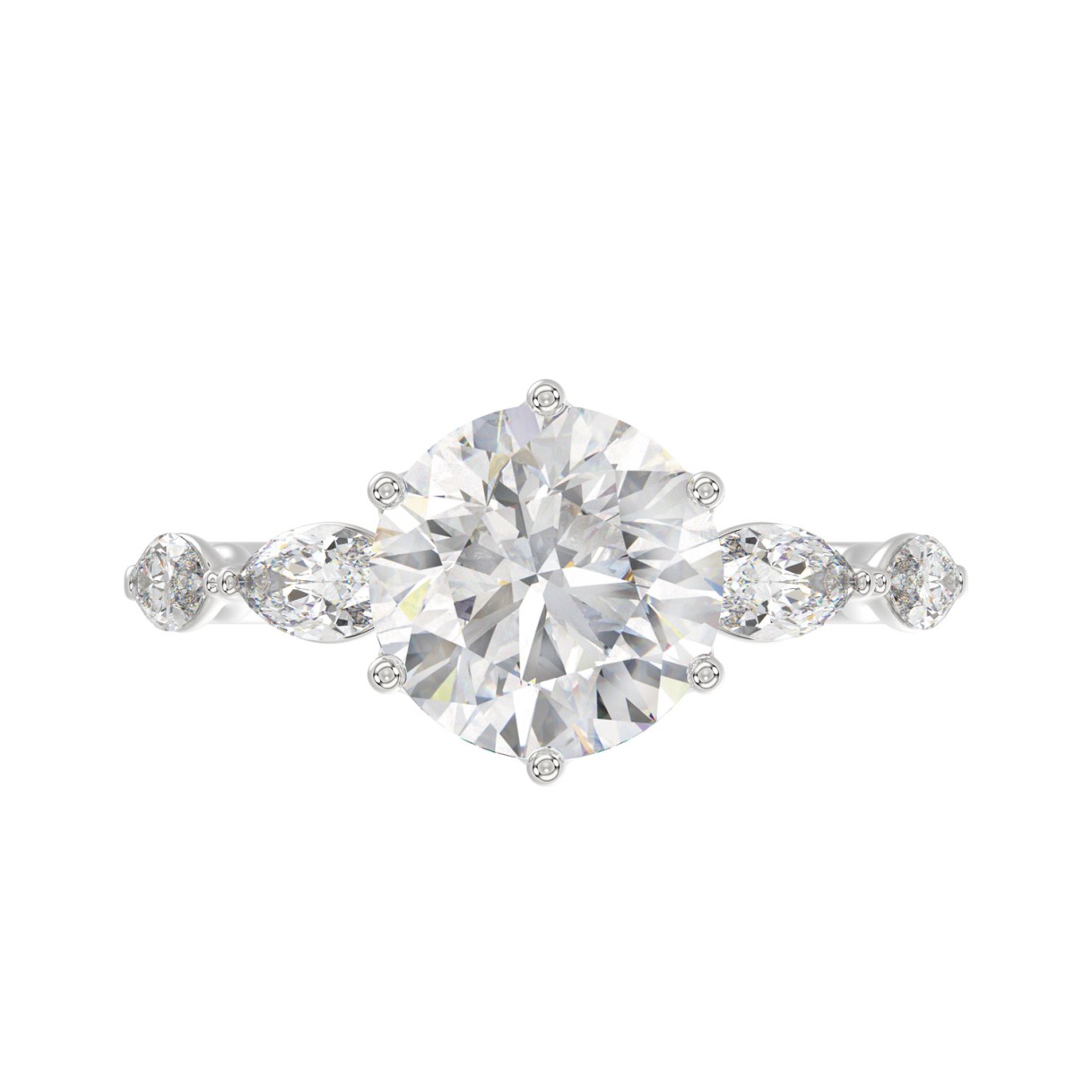 Luxury 14K White Gold  Bridal Ring for Ladies 3 3/4CT Round & Marquise Cut Diamonds 3.00CT Round Center stone (Color F-G -Clarity VS1/VS2)