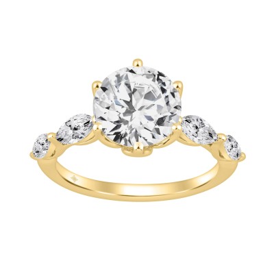 Luxury 14K Yellow Gold  Bridal Ring for Ladies 3 3/4CT Round & Marquise Cut Diamonds 3.00CT Round Center stone (Color F-G -Clarity VS1/VS2)