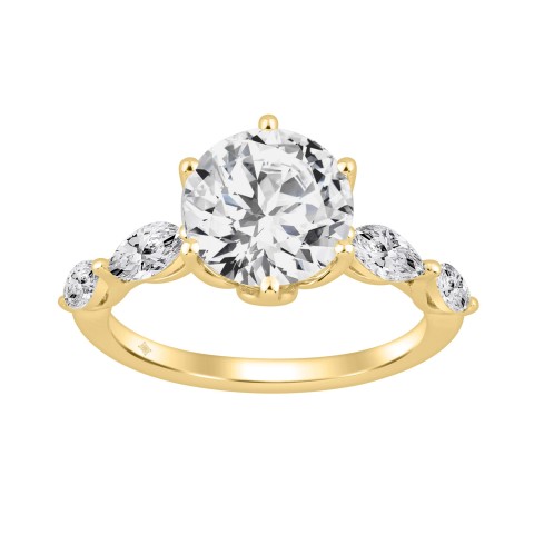 Luxury 14K Yellow Gold  Bridal Ring for Ladies 3 3/4CT Round & Marquise Cut Diamonds 3.00CT Round Center stone (Color F-G -Clarity VS1/VS2)