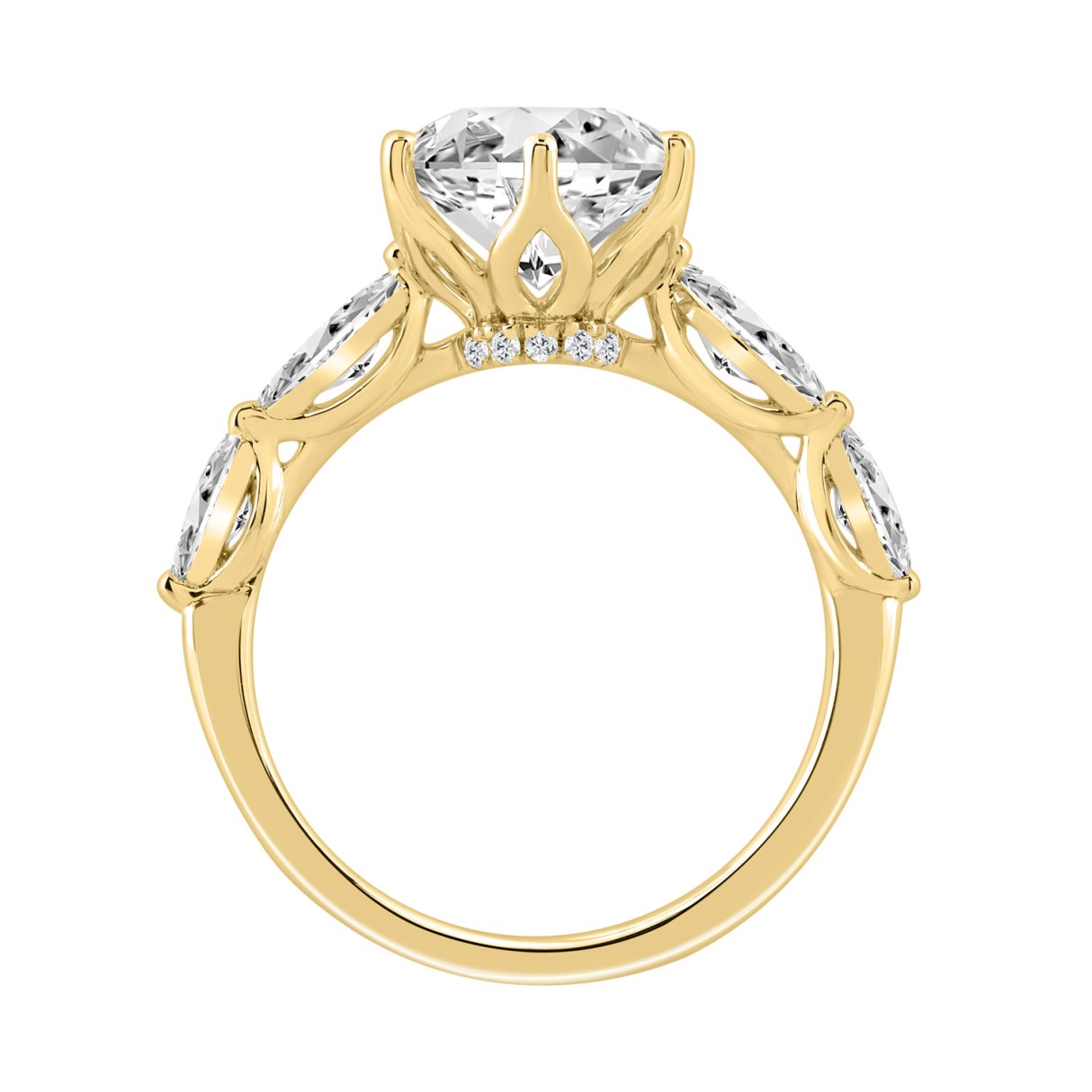 Luxury 14K Yellow Gold  Bridal Ring for Ladies 3 3/4CT Round & Marquise Cut Diamonds 3.00CT Round Center stone (Color F-G -Clarity VS1/VS2)