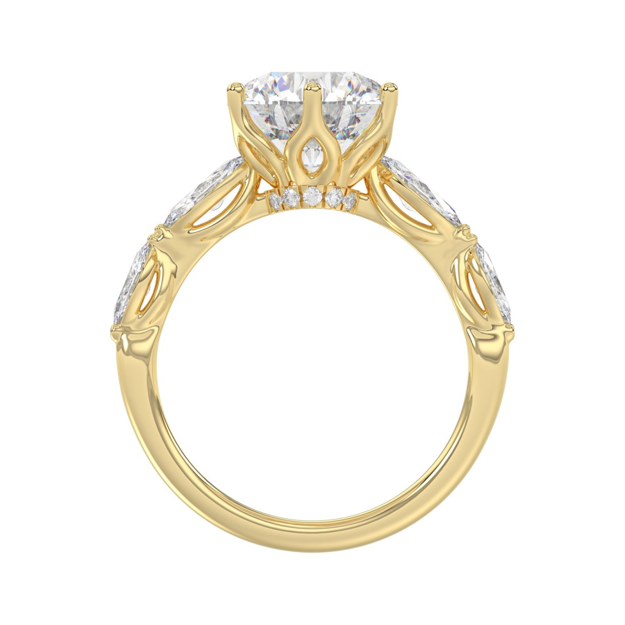 Luxury 14K Yellow Gold  Bridal Ring for Ladies 3 3/4CT Round & Marquise Cut Diamonds 3.00CT Round Center stone (Color F-G -Clarity VS1/VS2)