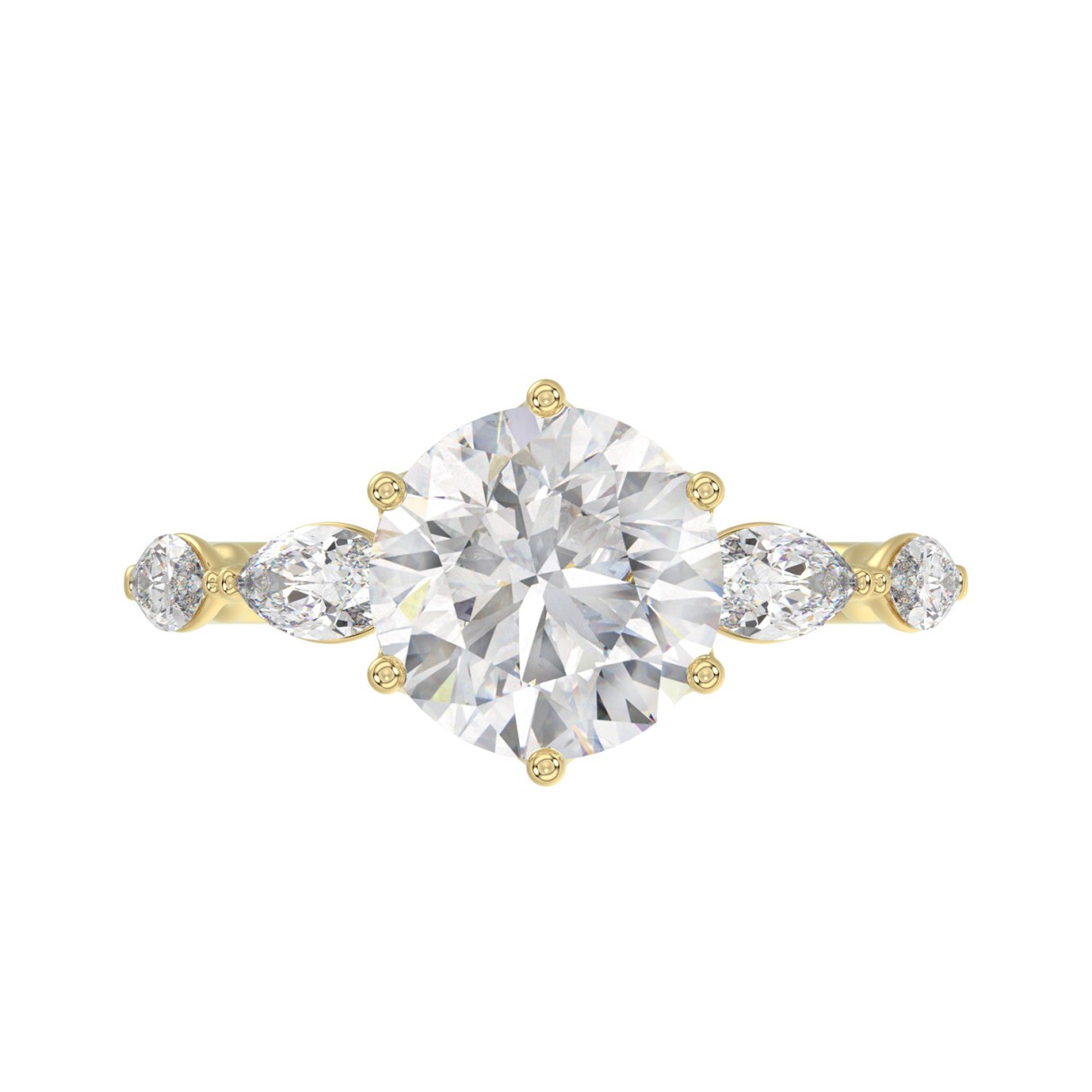 Luxury 14K Yellow Gold  Bridal Ring for Ladies 3 3/4CT Round & Marquise Cut Diamonds 3.00CT Round Center stone (Color F-G -Clarity VS1/VS2)