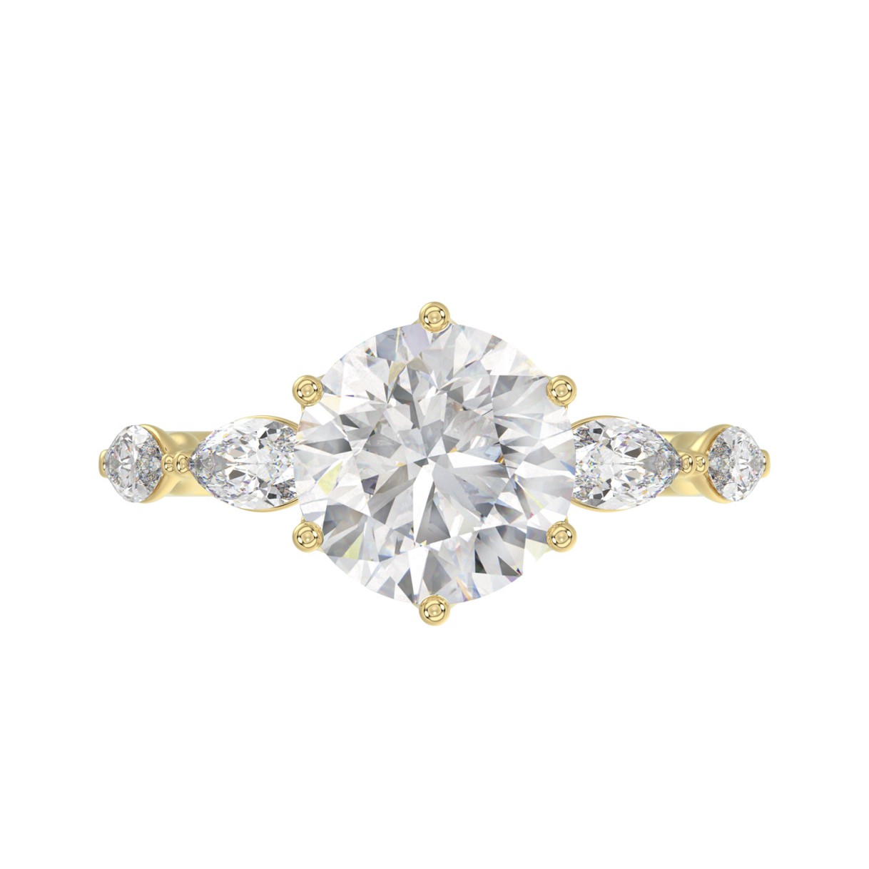 Luxury 14K Yellow Gold  Bridal Ring for Ladies 3 3/4CT Round & Marquise Cut Diamonds 3.00CT Round Center stone (Color F-G -Clarity VS1/VS2)