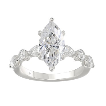 14K White Gold  Bridal Fashion Ring for Ladies 4CT Round & Marquise& Pear Cut Diamonds 3.00CT Marquise Center stone (Color F-G -Clarity VS1/VS2)