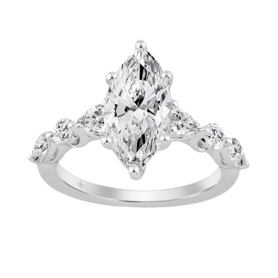 14K White Gold  Bridal Fashion Ring for Ladies 4CT Round & Marquise& Pear Cut Diamonds 3.00CT Marquise Center stone (Color F-G -Clarity VS1/VS2)