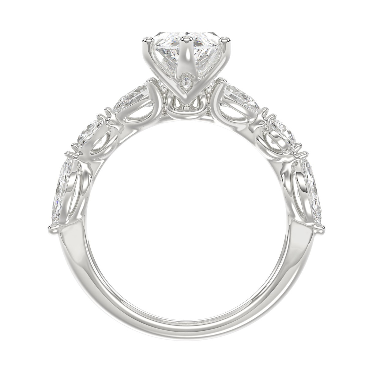 14K White Gold  Bridal Fashion Ring for Ladies 4CT Round & Marquise& Pear Cut Diamonds 3.00CT Marquise Center stone (Color F-G -Clarity VS1/VS2)