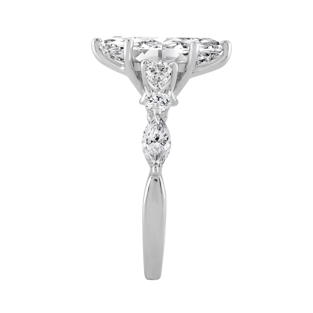 14K White Gold  Bridal Fashion Ring for Ladies 4CT Round & Marquise& Pear Cut Diamonds 3.00CT Marquise Center stone (Color F-G -Clarity VS1/VS2)