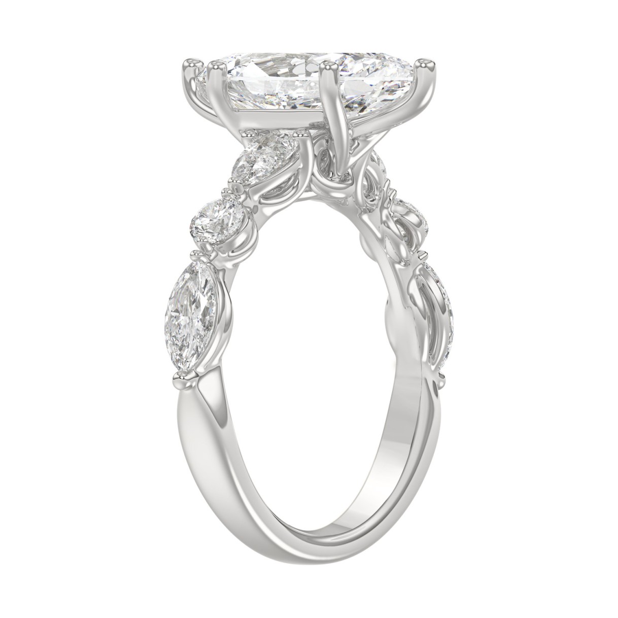14K White Gold  Bridal Fashion Ring for Ladies 4CT Round & Marquise& Pear Cut Diamonds 3.00CT Marquise Center stone (Color F-G -Clarity VS1/VS2)