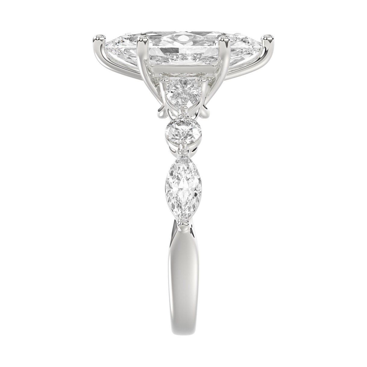 14K White Gold  Bridal Fashion Ring for Ladies 4CT Round & Marquise& Pear Cut Diamonds 3.00CT Marquise Center stone (Color F-G -Clarity VS1/VS2)