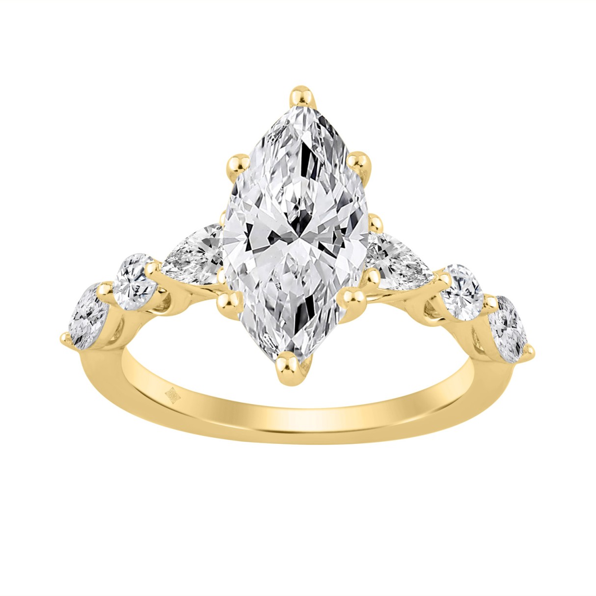 14K Yellow Gold  Bridal Fashion Ring for Ladies 4CT Round & Marquise& Pear Cut Diamonds 3.00CT Marquise Center stone (Color F-G -Clarity VS1/VS2)