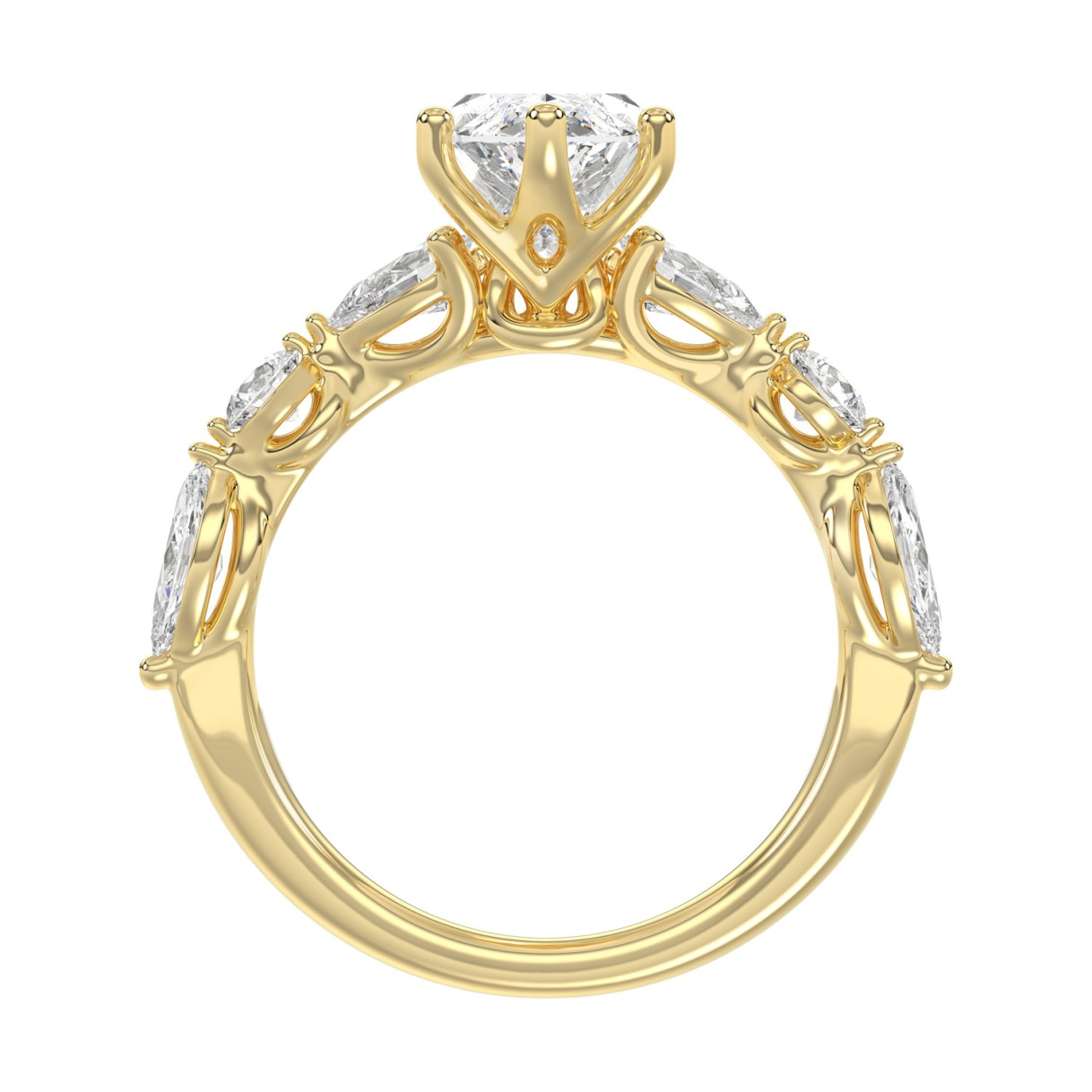 14K Yellow Gold  Bridal Fashion Ring for Ladies 4CT Round & Marquise& Pear Cut Diamonds 3.00CT Marquise Center stone (Color F-G -Clarity VS1/VS2)