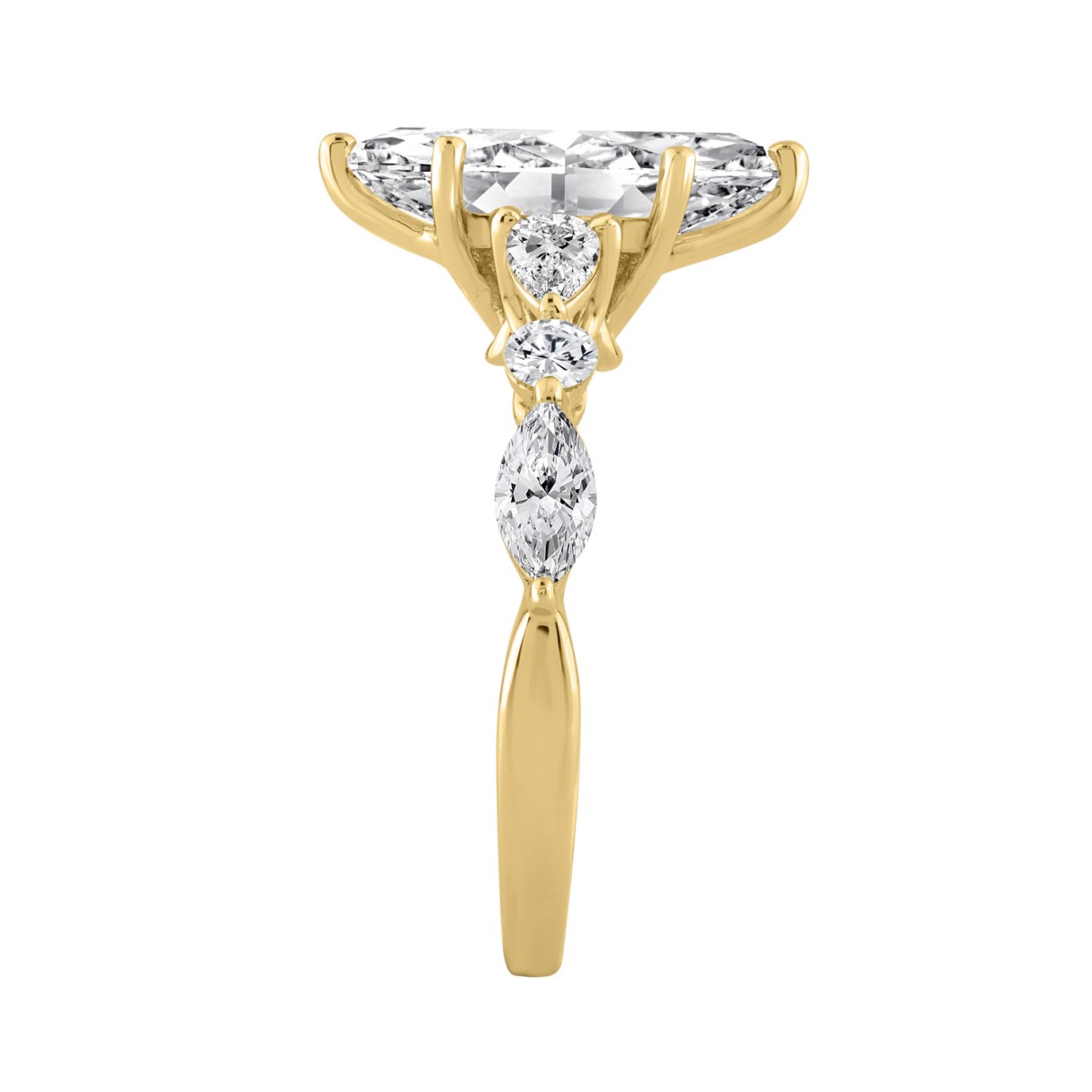 14K Yellow Gold  Bridal Fashion Ring for Ladies 4CT Round & Marquise& Pear Cut Diamonds 3.00CT Marquise Center stone (Color F-G -Clarity VS1/VS2)