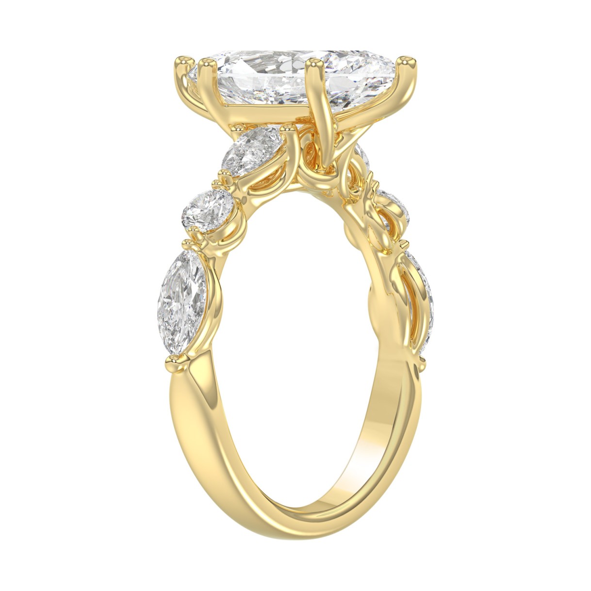 14K Yellow Gold  Bridal Fashion Ring for Ladies 4CT Round & Marquise& Pear Cut Diamonds 3.00CT Marquise Center stone (Color F-G -Clarity VS1/VS2)