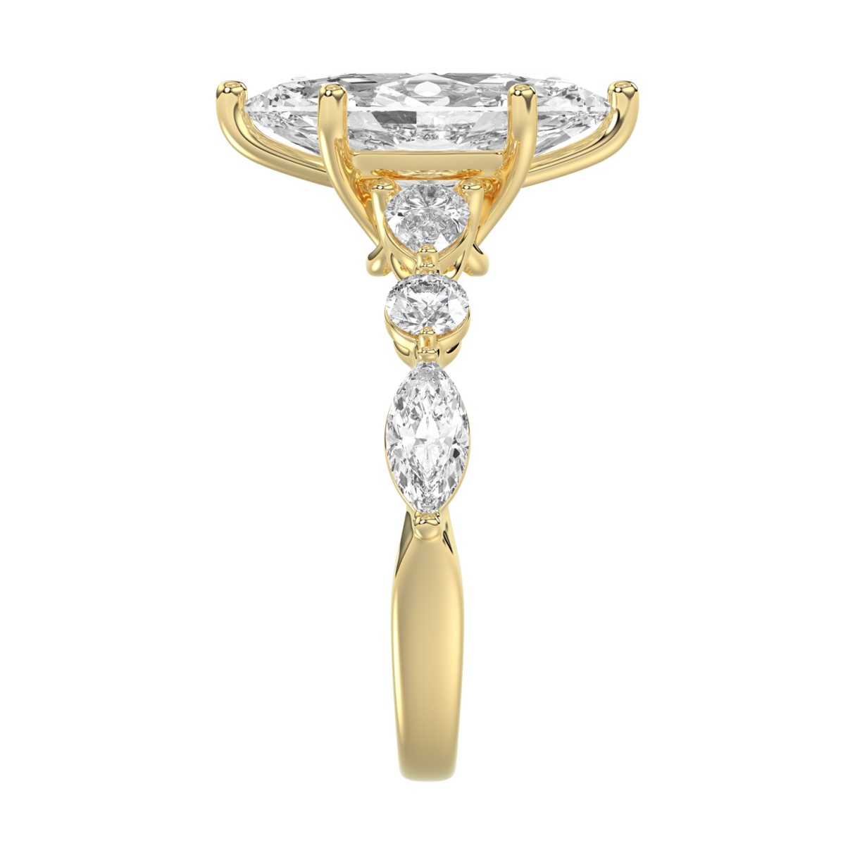 14K Yellow Gold  Bridal Fashion Ring for Ladies 4CT Round & Marquise& Pear Cut Diamonds 3.00CT Marquise Center stone (Color F-G -Clarity VS1/VS2)