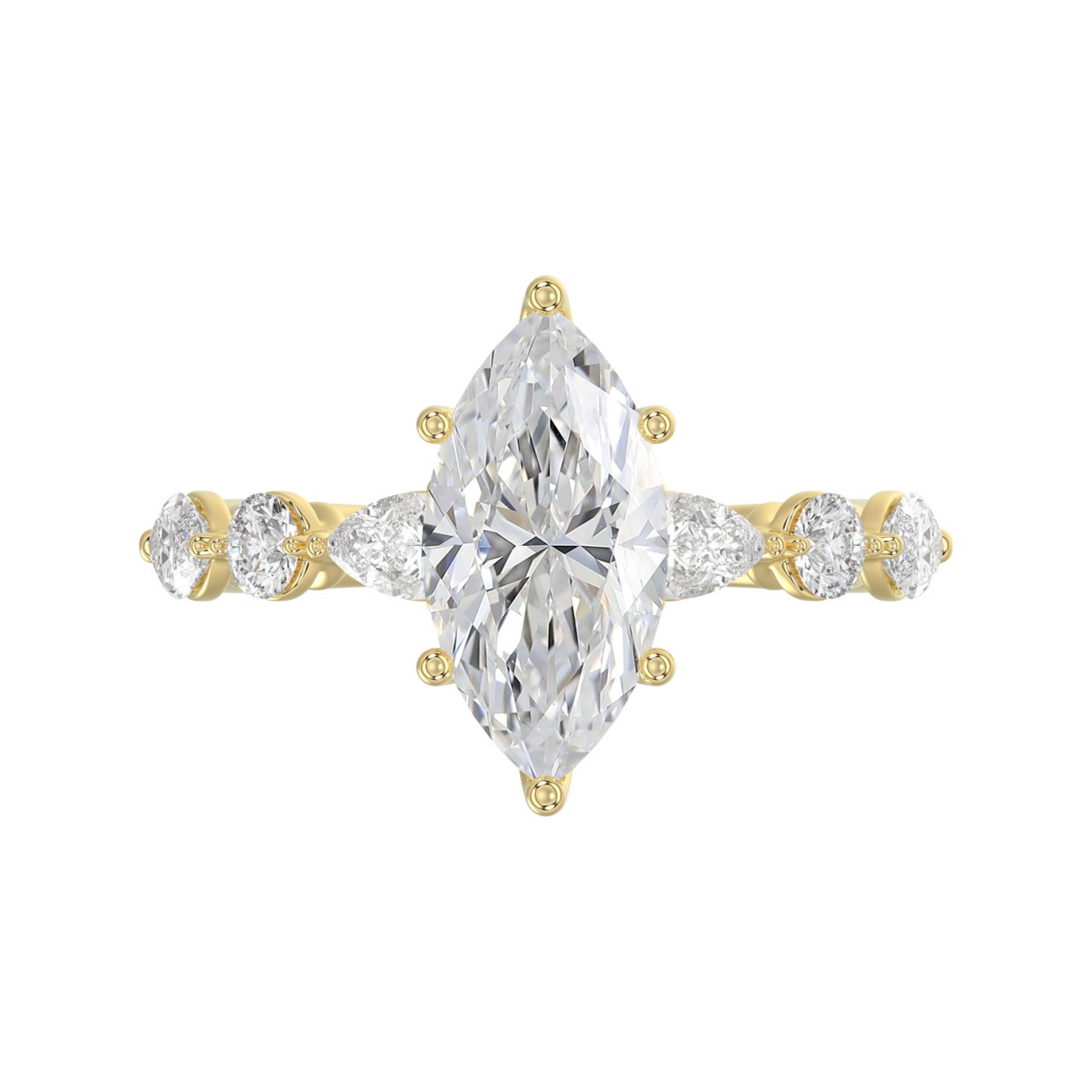 14K Yellow Gold  Bridal Fashion Ring for Ladies 4CT Round & Marquise& Pear Cut Diamonds 3.00CT Marquise Center stone (Color F-G -Clarity VS1/VS2)