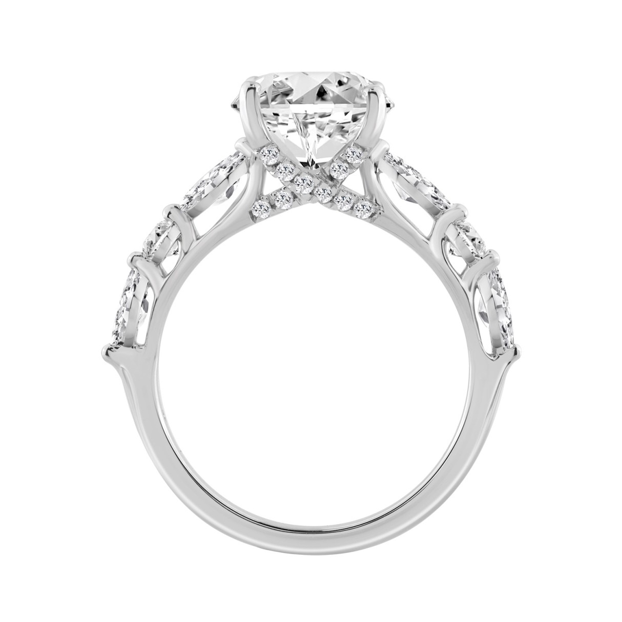 Elegant 14K White Gold  Bridal Fancy Ring for Ladies 3 3/4CT Round & Marquise& Oval Cut Diamonds 3.00CT Center stone (Color F-G -Clarity VS1/VS2)