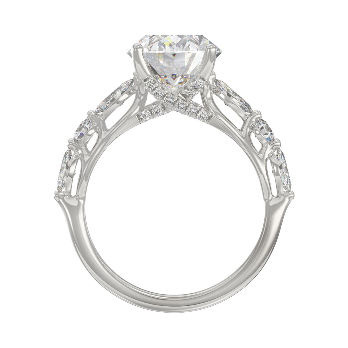 Elegant 14K White Gold  Bridal Fancy Ring for Ladies 3 3/4CT Round & Marquise& Oval Cut Diamonds 3.00CT Center stone (Color F-G -Clarity VS1/VS2)