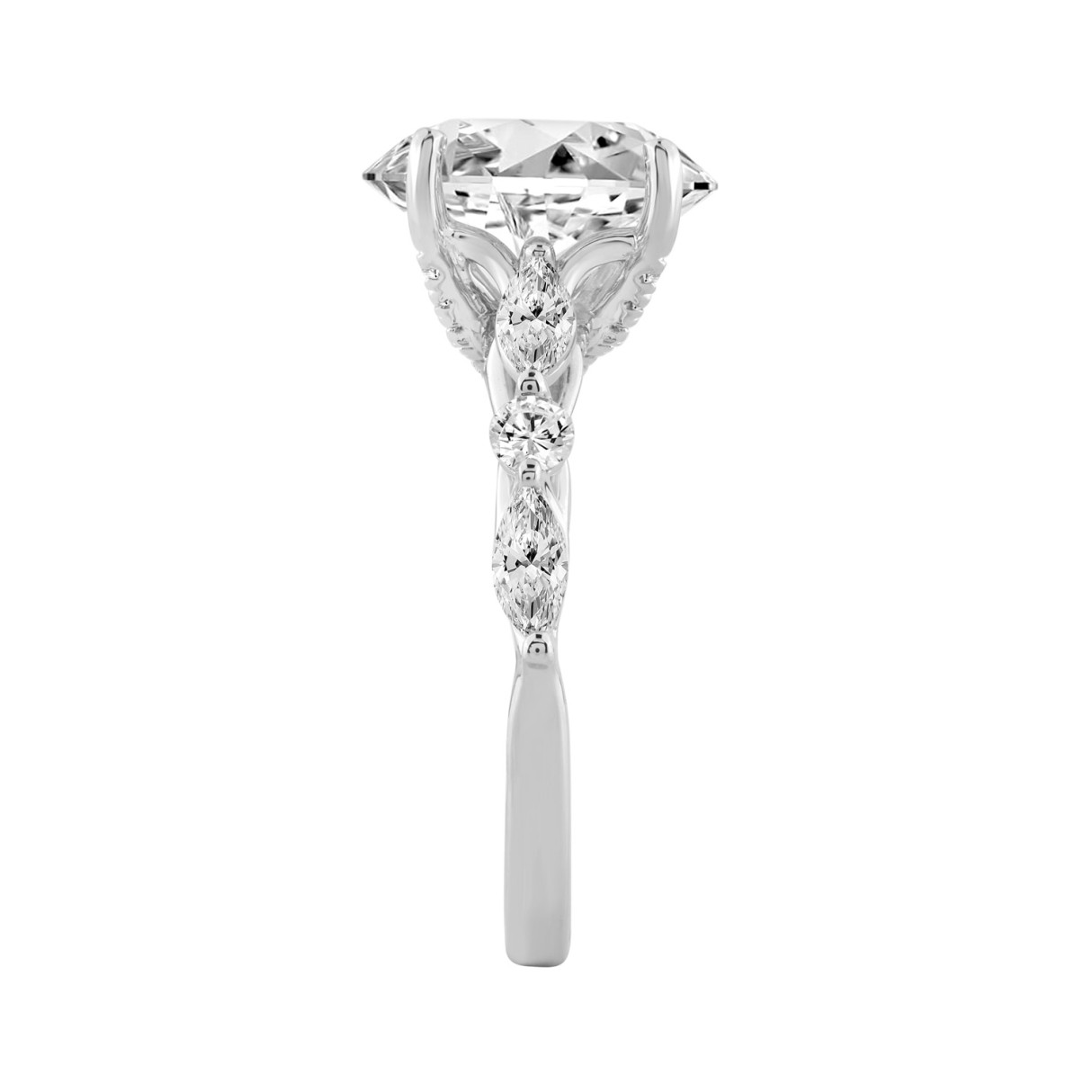 Elegant 14K White Gold  Bridal Fancy Ring for Ladies 3 3/4CT Round & Marquise& Oval Cut Diamonds 3.00CT Center stone (Color F-G -Clarity VS1/VS2)