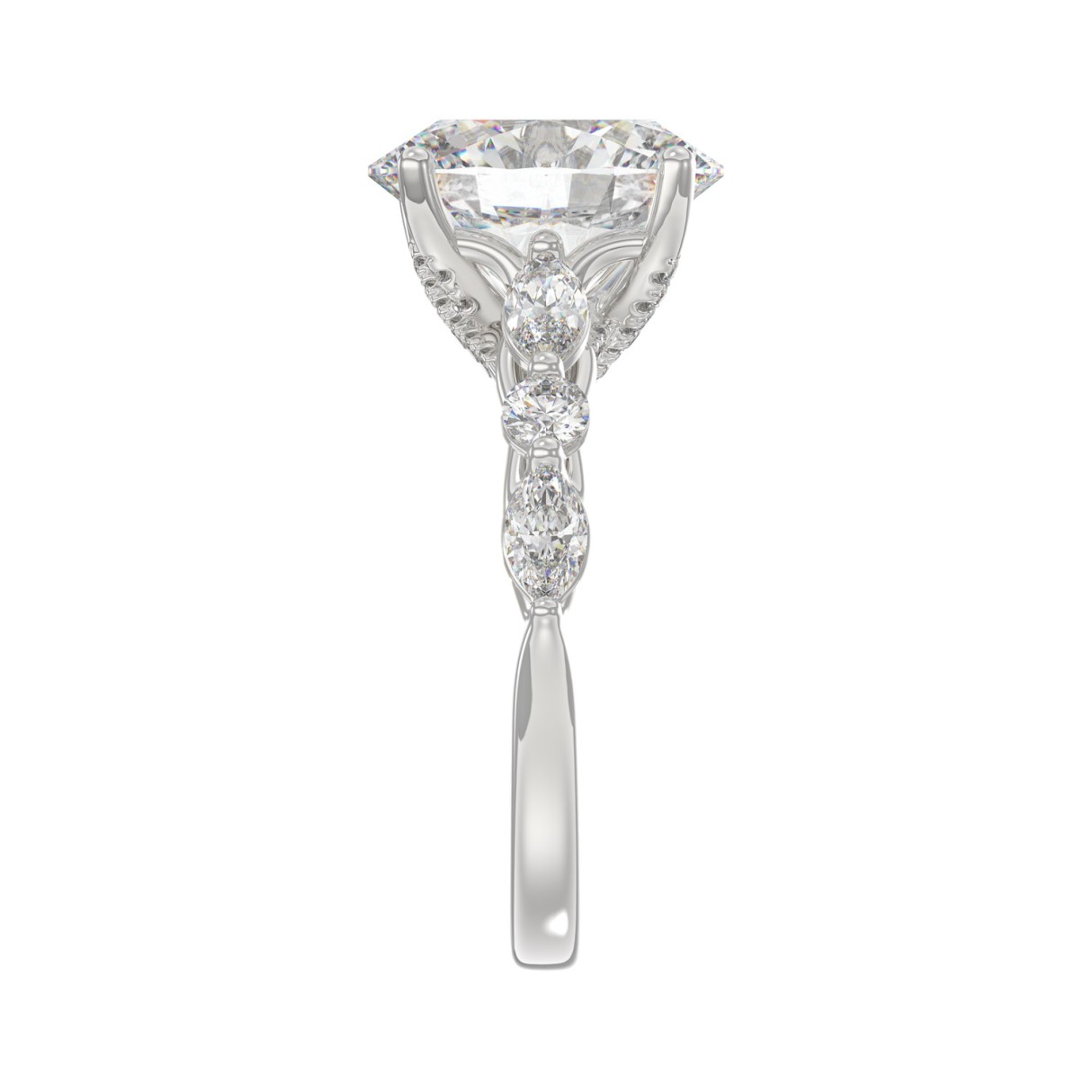 Elegant 14K White Gold  Bridal Fancy Ring for Ladies 3 3/4CT Round & Marquise& Oval Cut Diamonds 3.00CT Center stone (Color F-G -Clarity VS1/VS2)