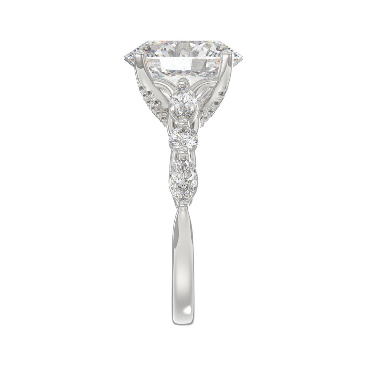 Elegant 14K White Gold  Bridal Fancy Ring for Ladies 3 3/4CT Round & Marquise& Oval Cut Diamonds 3.00CT Center stone (Color F-G -Clarity VS1/VS2)