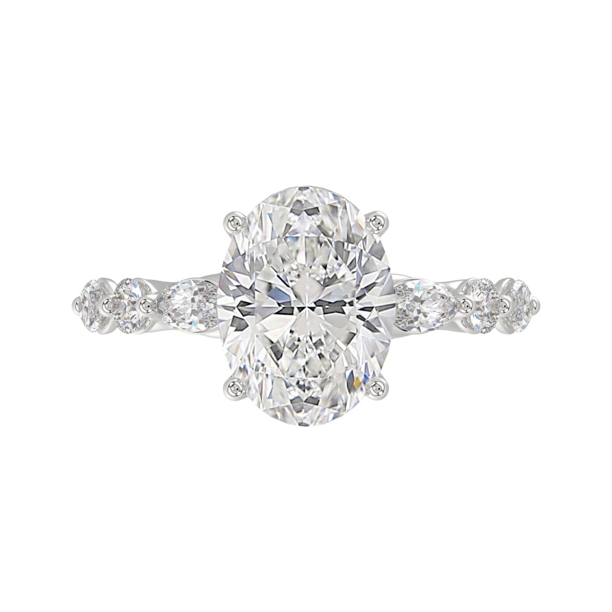 Elegant 14K White Gold  Bridal Fancy Ring for Ladies 3 3/4CT Round & Marquise& Oval Cut Diamonds 3.00CT Center stone (Color F-G -Clarity VS1/VS2)