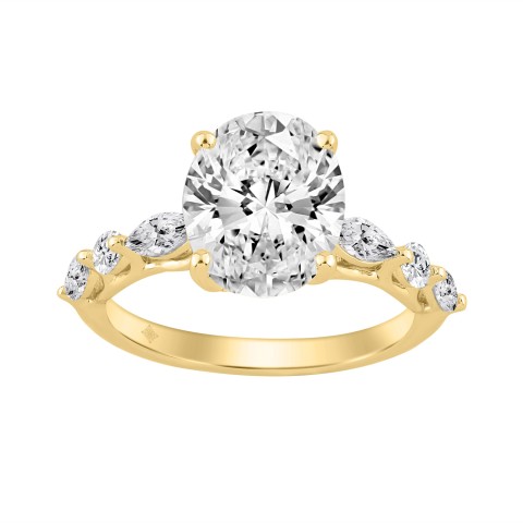 Elegant 14K Yellow Gold  Bridal Fancy Ring for Ladies 3 3/4CT Round & Marquise& Oval Cut Diamonds 3.00CT Marquise Center stone (Color F-G -Clarity VS1/VS2)