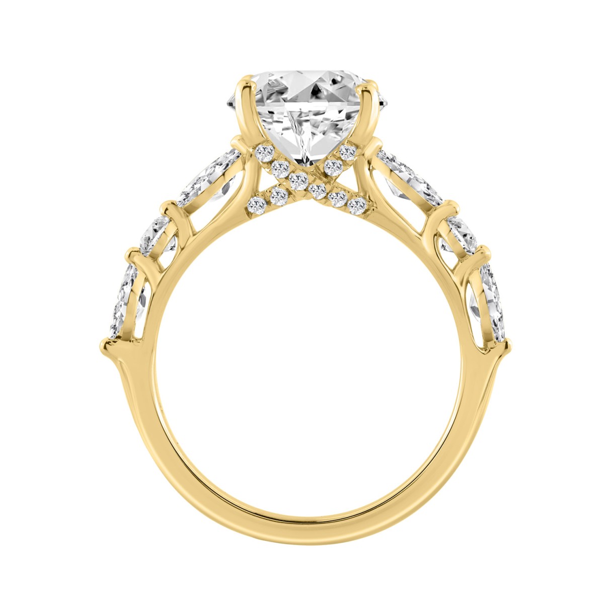 Elegant 14K Yellow Gold  Bridal Fancy Ring for Ladies 3 3/4CT Round & Marquise& Oval Cut Diamonds 3.00CT Marquise Center stone (Color F-G -Clarity VS1/VS2)